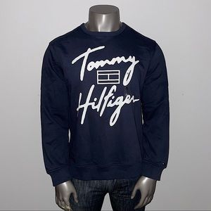 NWT! Tommy Hilfiger Script Giant Flag Logo Men’s XL Navy Blue Sweatshirt